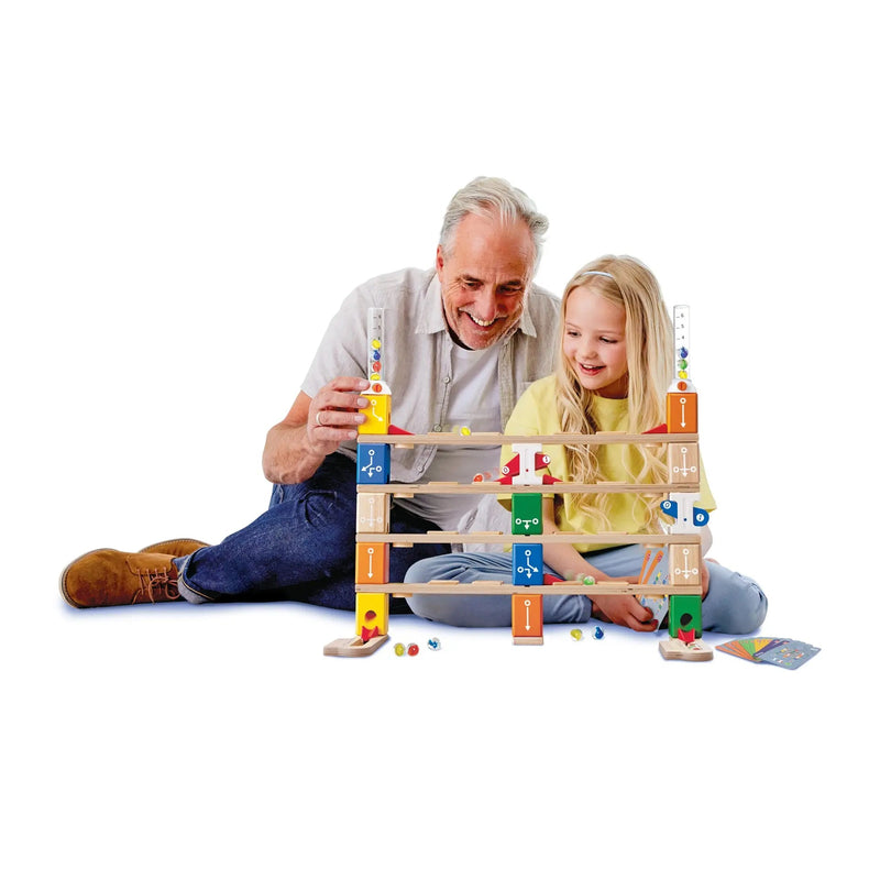 Hape Marble Run Quadrilla Basic Coding Set Early Science STEM Toys 85pcs Marble Run Game Wooden building Blocks 6yrs+