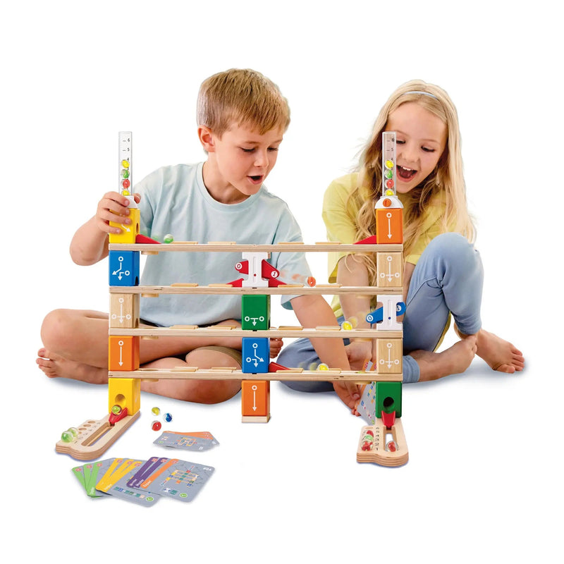 Hape Marble Run Quadrilla Basic Coding Set Early Science STEM Toys 85pcs Marble Run Game Wooden building Blocks 6yrs+