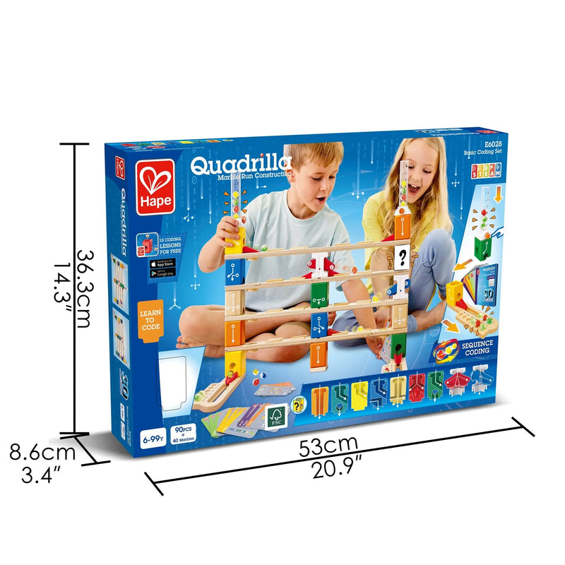Hape Marble Run Quadrilla Basic Coding Set Early Science STEM Toys 85pcs Marble Run Game Wooden building Blocks 6yrs+