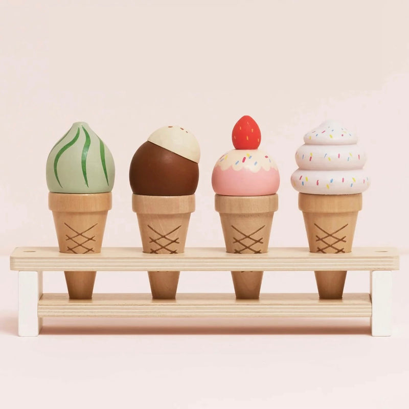 Le Toy Van Wooden Ice Cream Cones and Stand Set 5pcs Pretend and Imaginative Play 3yrs+