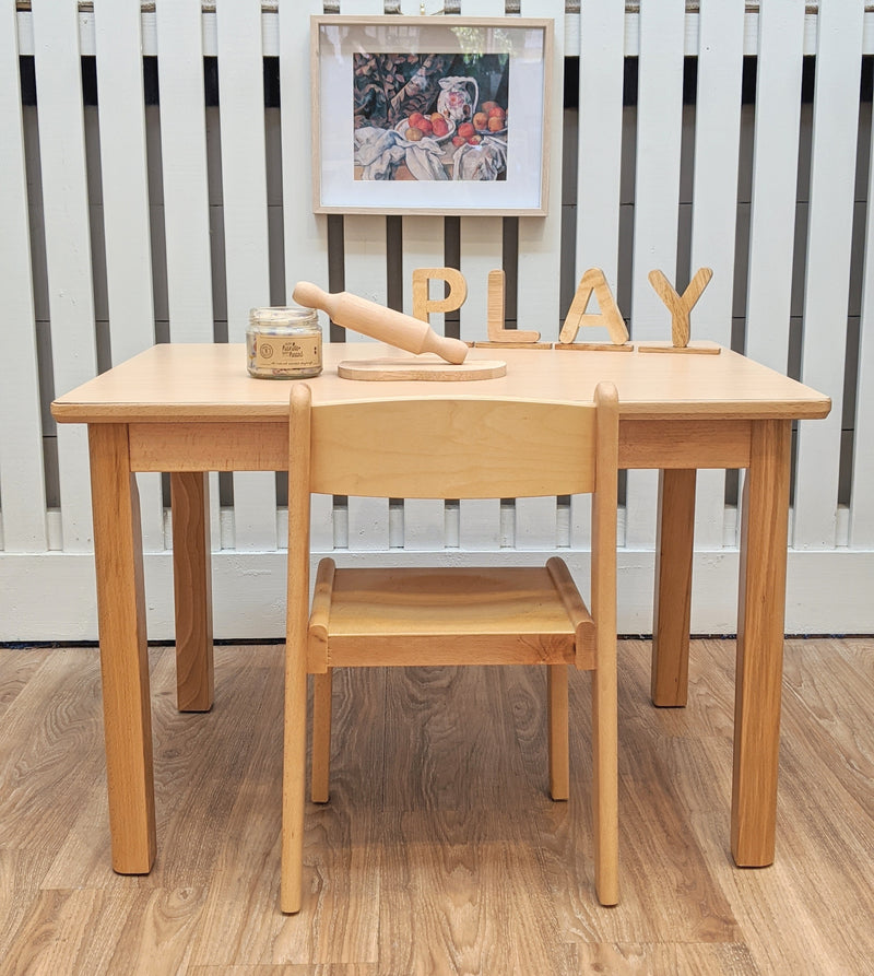 Montessori Furniture Kids Preschool Table And Chair Set (3 - 6 yrs) Beechwood - Table 80 x 60 x 53(H)cm, Chair 31cm(H) Best Seller Kids Furniture