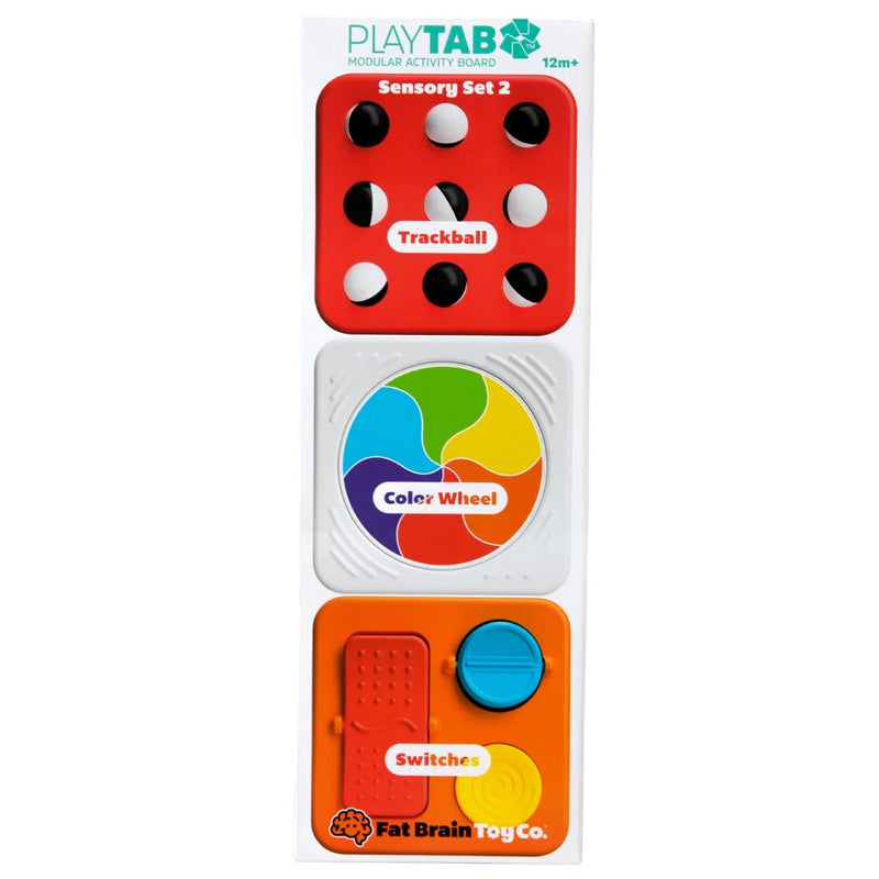 PlayTab Sensory Tiles Set 2 Trackball Tile, Colour Wheel, Switches, by Fat Brain Toys Sensory Cognitive Developmental Toys for Toddlers Baby Toys Best Seller 12m+