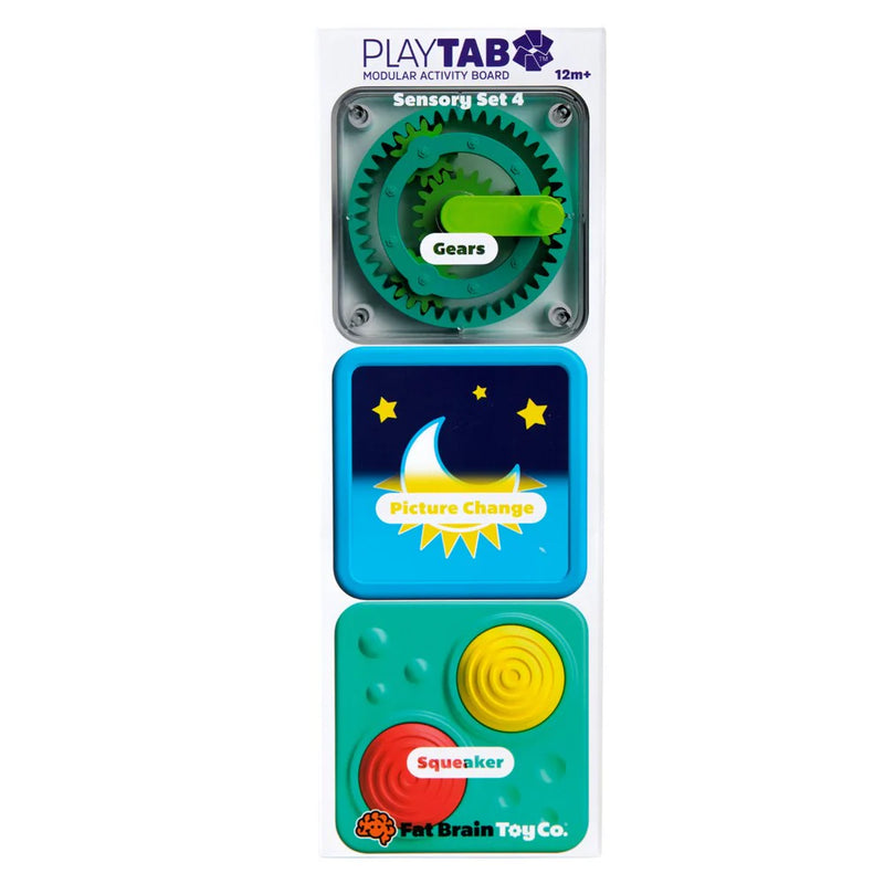 PlayTab Sensory Tiles Set 4 Gears, Picture Change, Squeaker Tile, by Fat Brain Toys Sensory Cognitive Developmental Toys for Toddlers Baby Toys Best Seller 12m+