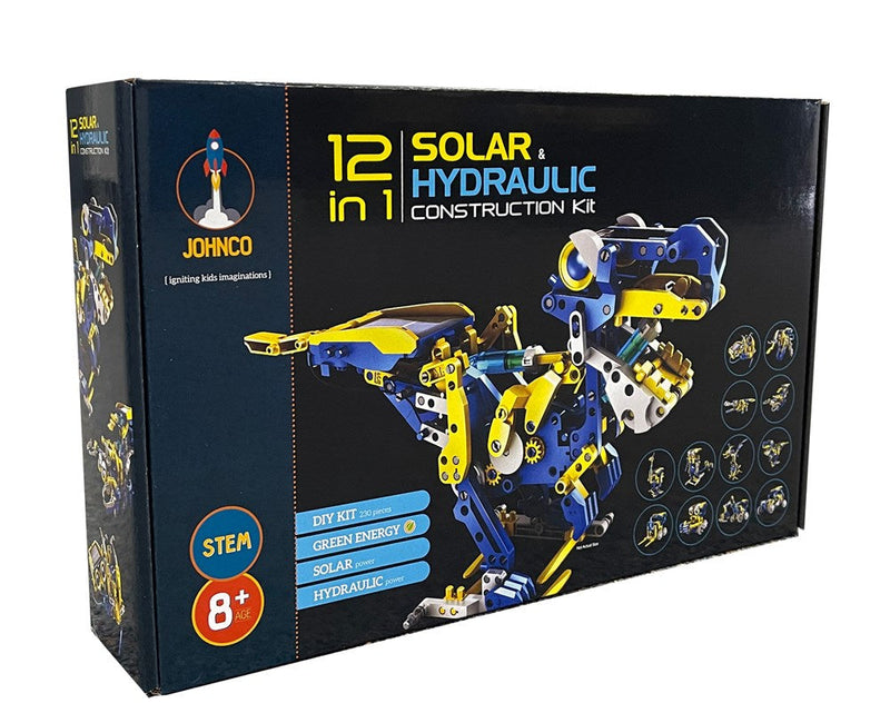 Johnco 12 in 1 Solar and Hydraulic Powered Robot Construction Kit Early Science STEM Toys Best Seller 8yrs+