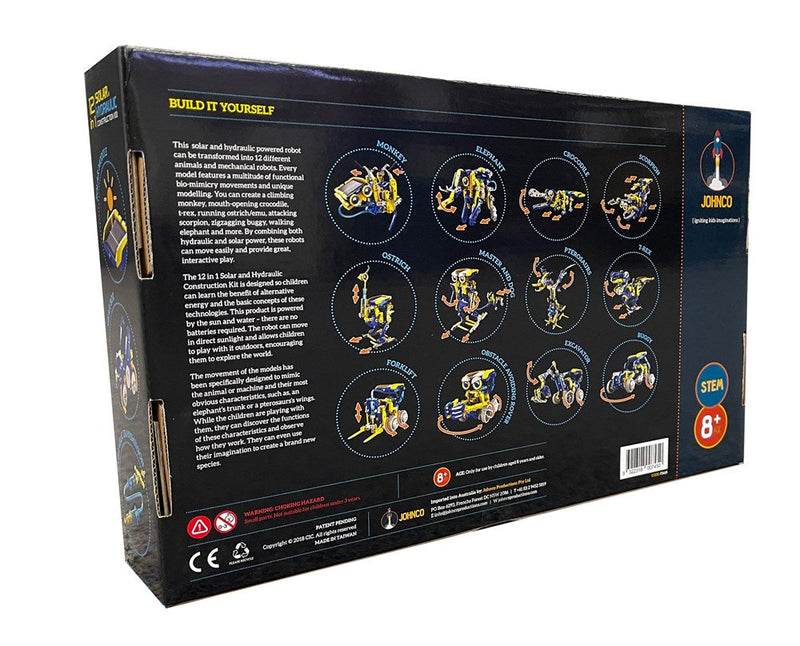 Johnco 12 in 1 Solar and Hydraulic Powered Robot Construction Kit Early Science STEM Toys Best Seller 8yrs+