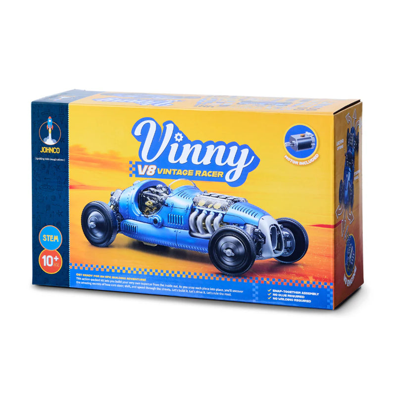 Johnco Vinny V8 Vintage Racer Buildable Car STEM Toys Science Activity Toy Car Gift Idea 10yrs+ Clearance