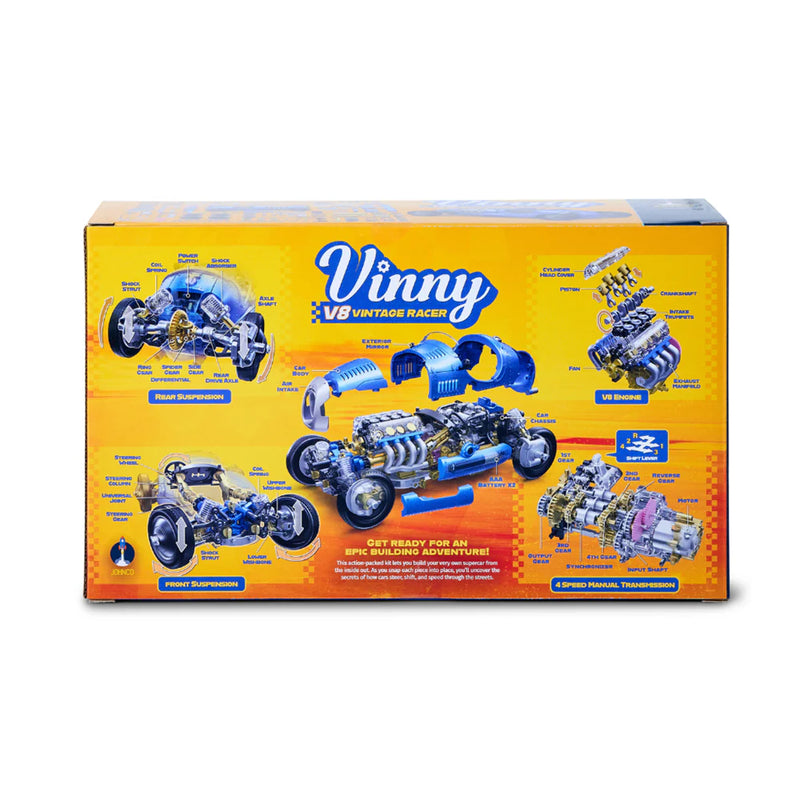 Johnco Vinny V8 Vintage Racer Buildable Car STEM Toys Science Activity Toy Car Gift Idea 10yrs+ Clearance