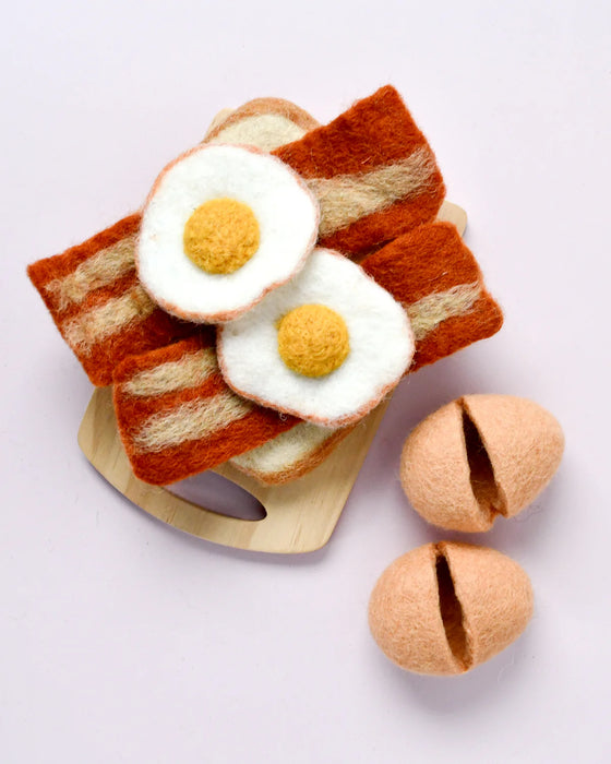 Tara Treasures Felt Bacon and Eggs Breakfast Play Food Set Pretend I My Playroom