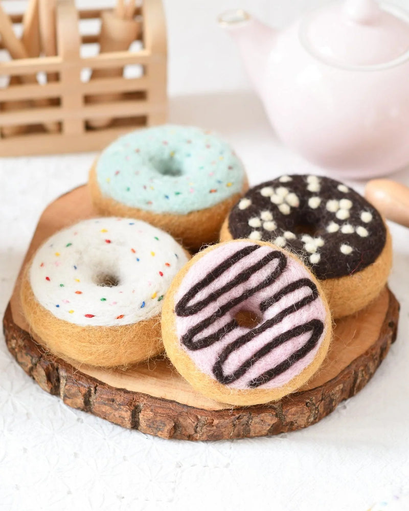 Tara Treasures Felt Doughnuts Set of 4 Pretend and Imaginative Play Kitchen Accessories 3yrs+