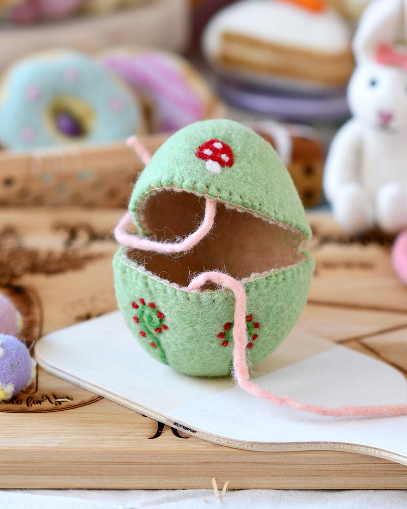 Tara Treasures Felt Egg Cover - Green with Mushroom Motif Easter Toys 3yrs+
