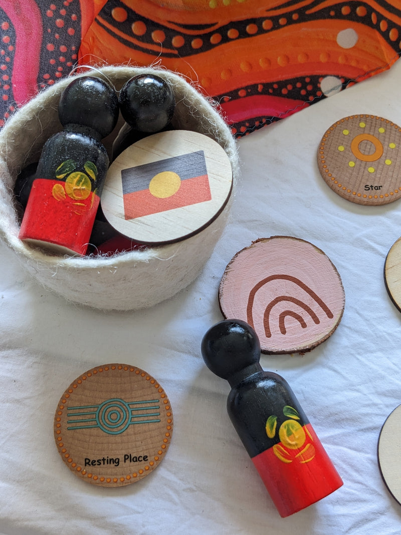 Barka Arts Aboriginal Flag Peg Doll Family Set of 6 First Nations Resources Best Seller 3yrs+