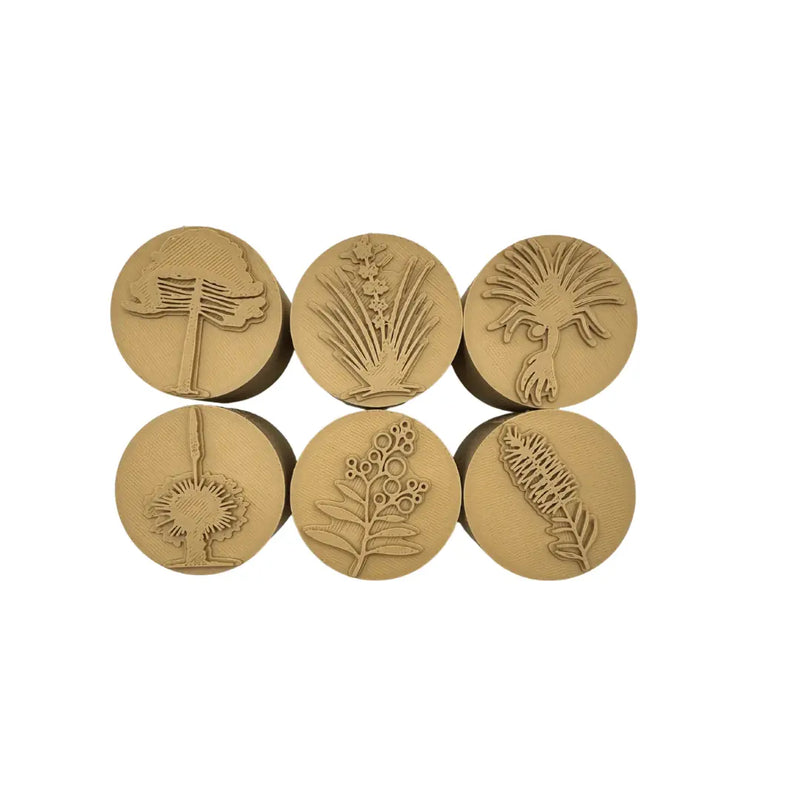 Aboriginal Flora Stamps 6 Designs+ Flashcards by Songlines Playdough Sand Toys Art and craft for kids Australian Indigenous First Nation Resources 3yrs+