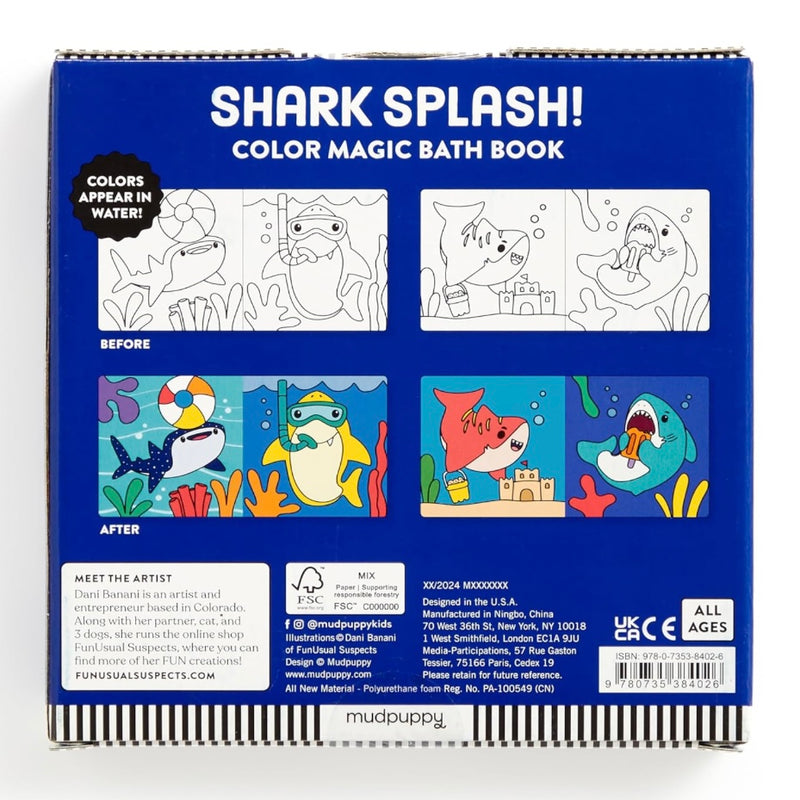 Mudpuppy Bath Book Shark Splash! Colour Magic Bath Book Baby Toys 0m+