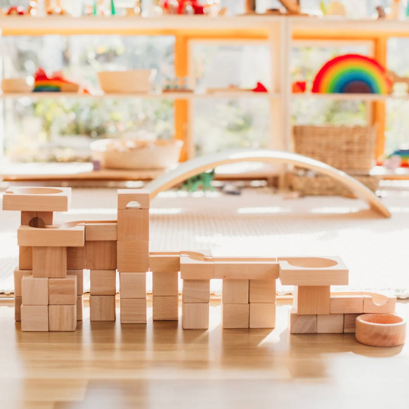 KADEN Marble Run S Mix in Box Early Science STEM Toys 44pcs Marble Run Game Wooden Building Blocks 3yrs+