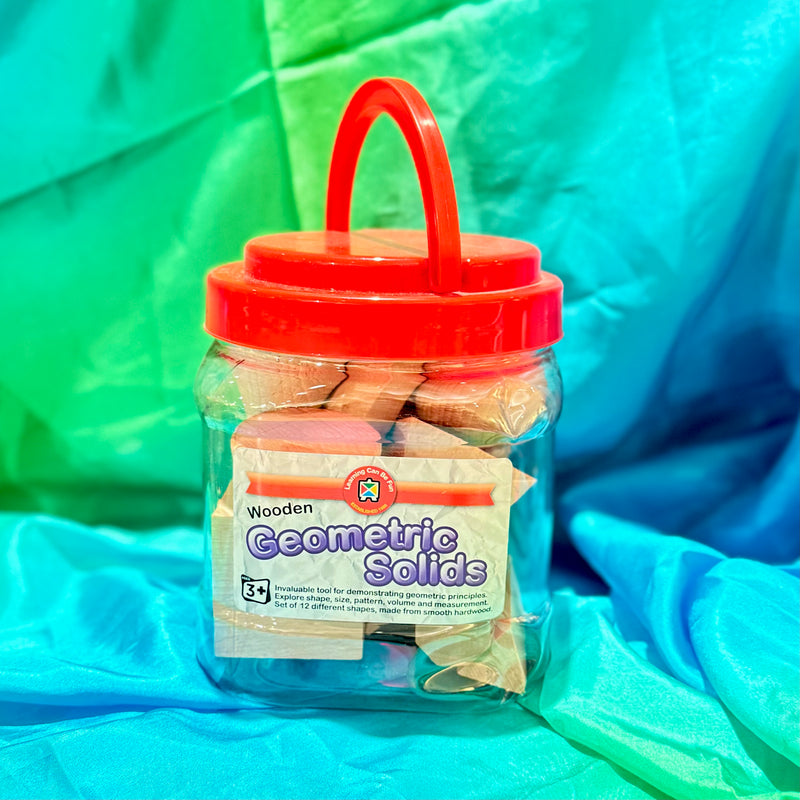 Wooden Geometric Solids 12pcs by Learning Can Be Fun Early Math STEM Cognitive Developmental Toys for Toddlers 3yrs+