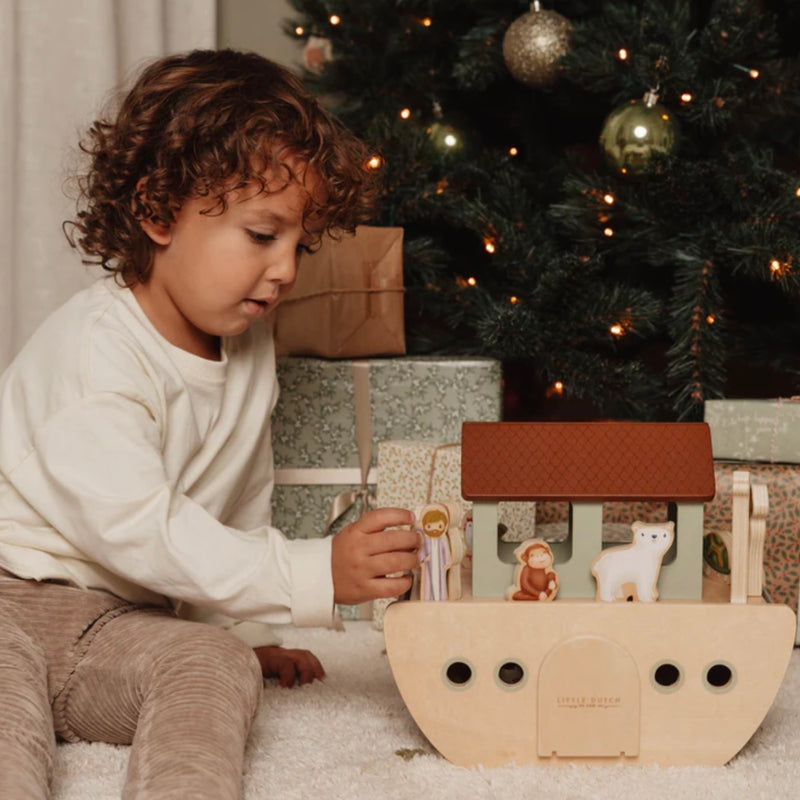 Little Dutch Noah's Ark Wooden Playset 31pcs Pretend & Imaginative Play Animal Toys Earth Developmental Toys for Toddlers Gift Idea for 18m+