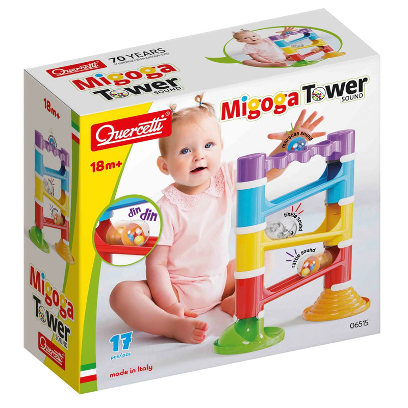 Migoga Tower Sounds 17pcs by Quercetti Toys for Toddlers Baby Toys 18m+