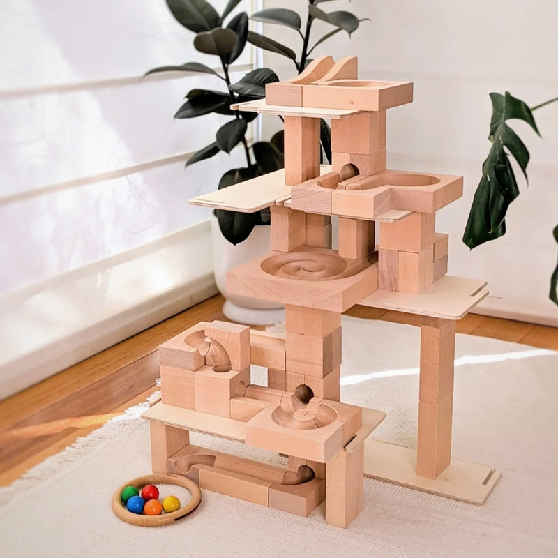 KADEN Marble Run S Mix in Box Early Science STEM Toys 44pcs Marble Run Game Wooden Building Blocks 3yrs+