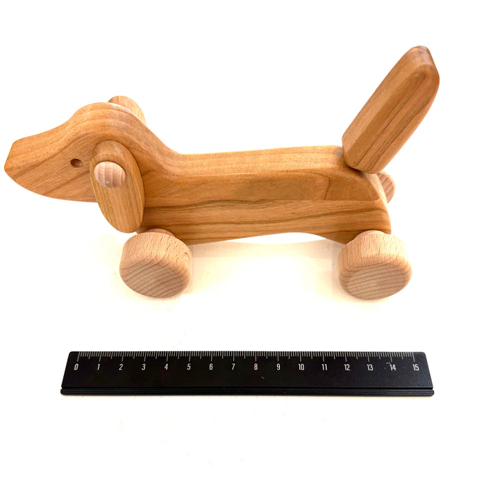 Dachshund Dog Natural Wood Push Along Roller by Bajo Toddler Toys 18m+