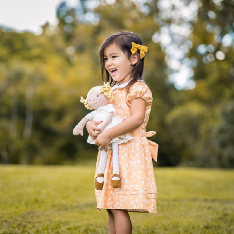 Bonikka Dolls Priscy with Blonde Hair & White Linen Dress Baby Toddler Plush Toys Baby Gifts Idea 0m+