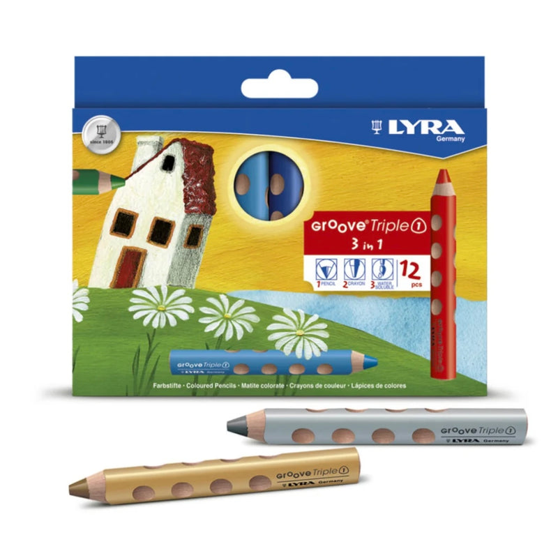Lyra Groove Triple 3 in 1 Coloured Pencil, Crayon, and Watercolour 12 Pc Stationary Art and Craft Retired 3yrs+