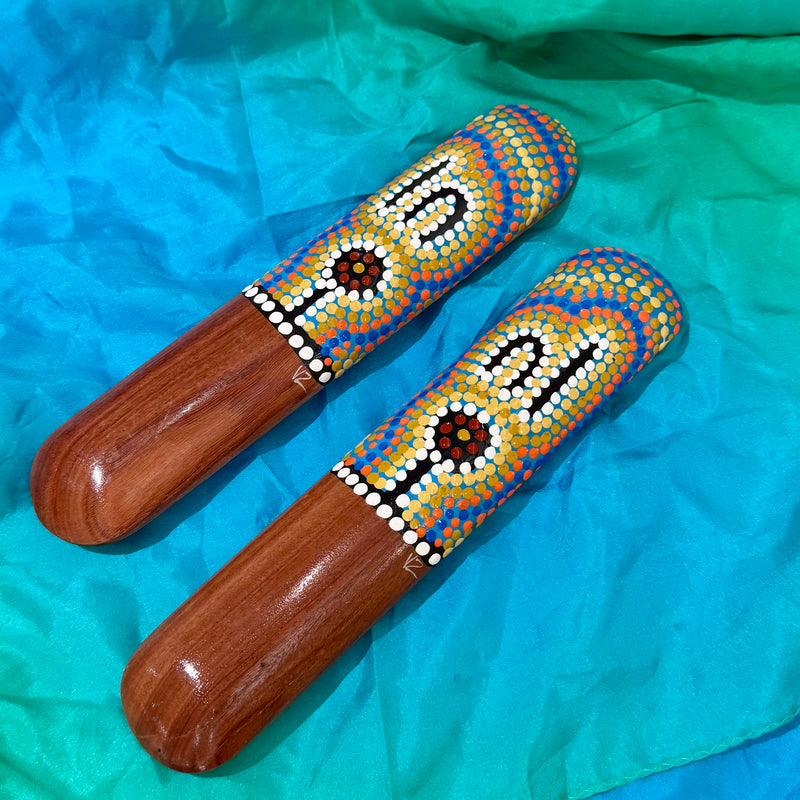 Handpainted Traditional Music Clap Sticks Dot Art Set of 2 by Memories of Australia Musical Instruments for Kids First Nation Resource School Range