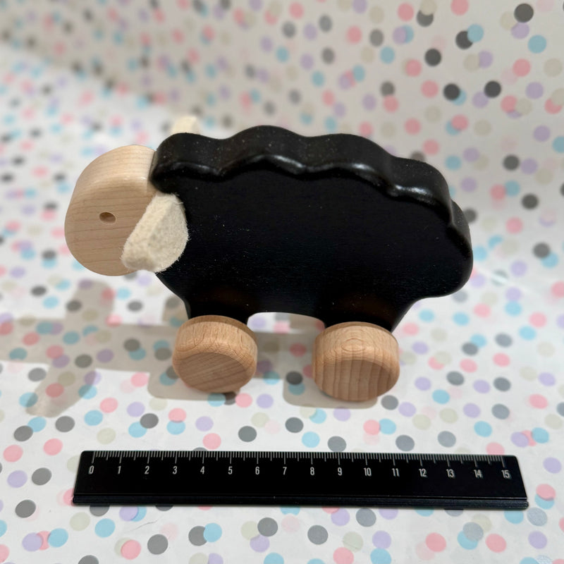 Black Sheep with White Face Wooden Push Along Roller by Bajo Developmental Toys for Toddlers Baby Toys 12m+