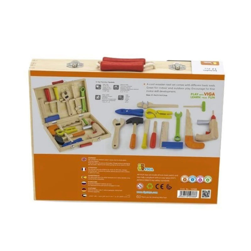 Viga Toys Wooden Tool Box 12pcs Set Pretend and Imaginative Play STEM Toys 3yrs+