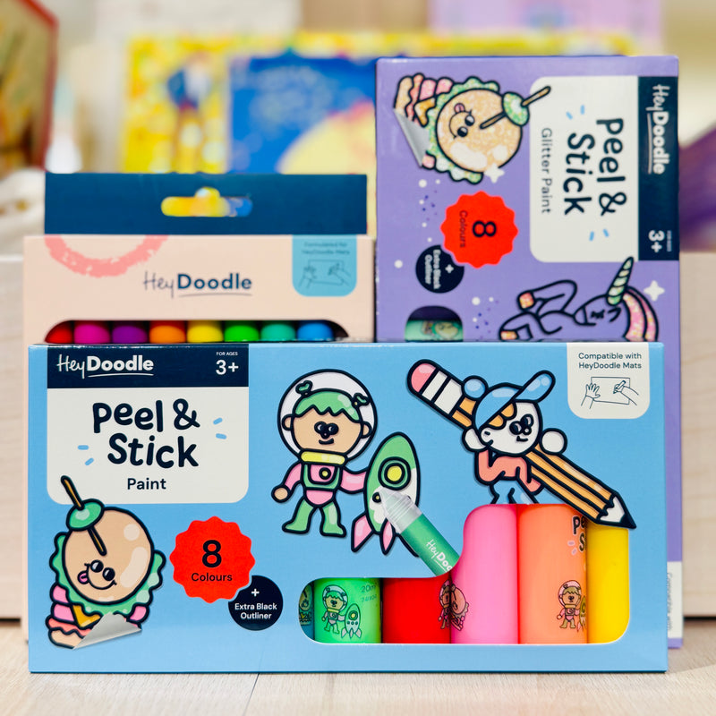 Hey Doodle Peel and Stick Paint 8 Colours Rainbow Solid Art and Craft for Kids 3yrs+