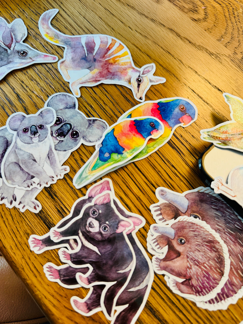 Australian Animal Large Vinyl Waterproof window wall decor Stickers Original Artworks Selected 10pcs Pack by Watercolour By Cat