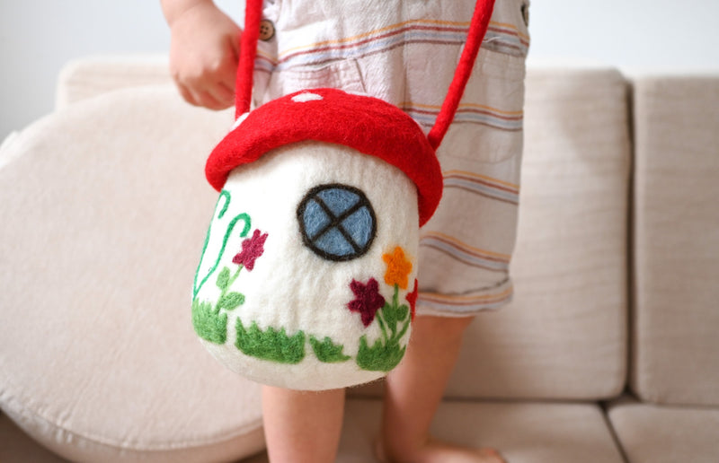 Tara Treasures Felt Mushroom Toadstool Bag Pretend and Imaginative Play 3yrs+