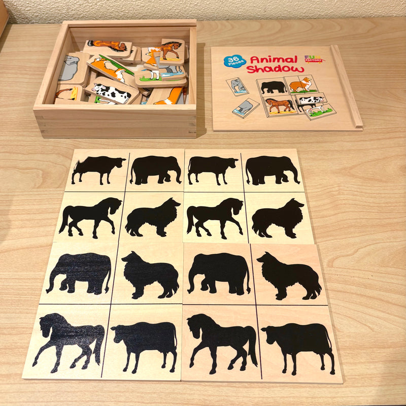 Fun Factory Animal Shadow 36pcs Wooden Matching Animal Puzzles Fine Motor Skills Cognitive Developmental Toys Gift Idea for 3yrs+