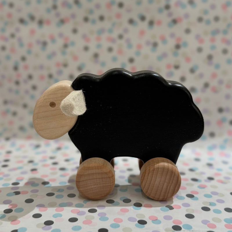 Black Sheep with White Face Wooden Push Along Roller by Bajo Developmental Toys for Toddlers Baby Toys 12m+