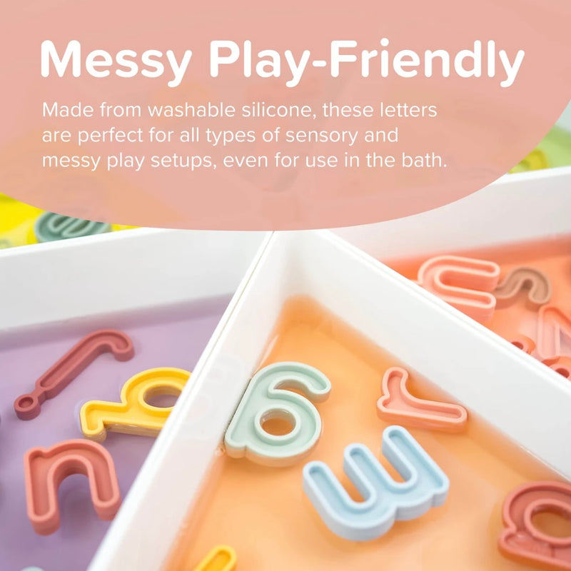 Inspire My Play Lowercase Letter Silicone Alphabet Spelling Set 57pcs with Storage Bag Early Literacy 3yrs+