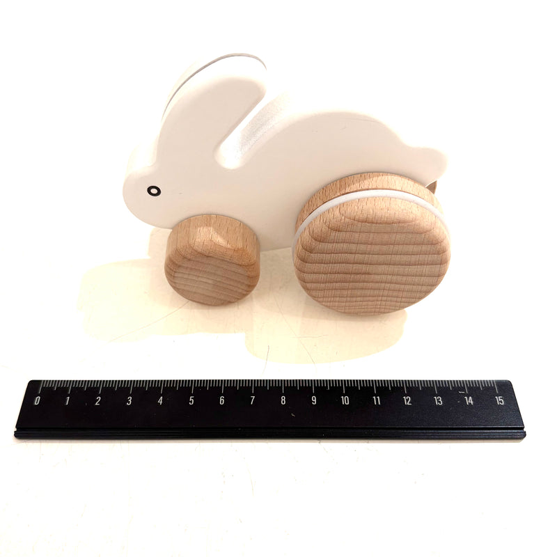 Small White Rabbit Wooden Push Along Roller by Bajo Developmental Toys for Toddlers Baby Toys 12m+