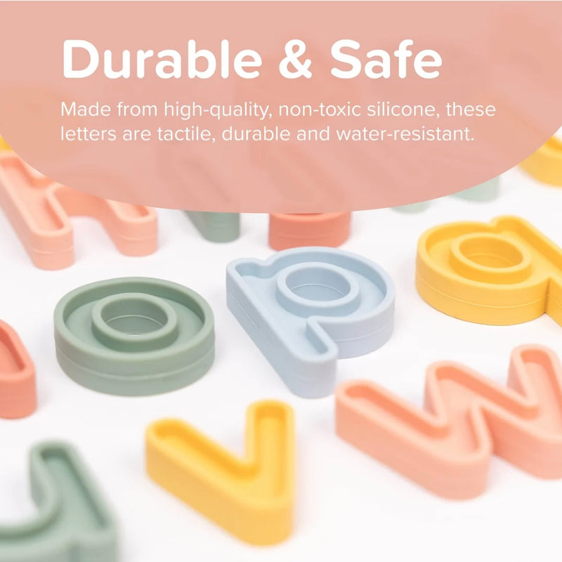 Inspire My Play Lowercase Letter Silicone Alphabet Spelling Set 57pcs with Storage Bag Early Literacy 3yrs+