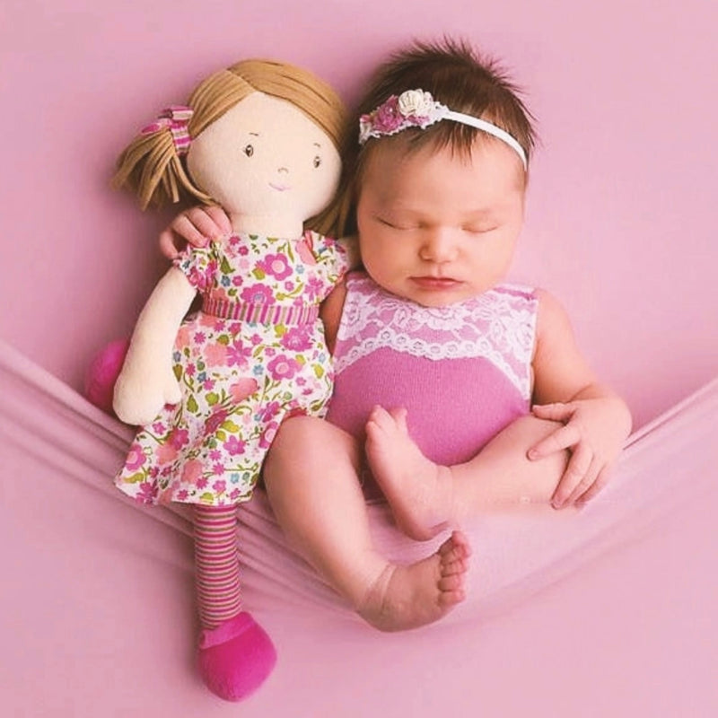 Bonikka Dolls Fran with Light Brown Hair & Floral Pink Dress Baby Toddler Plush Toys Baby Gifts Idea 0m+