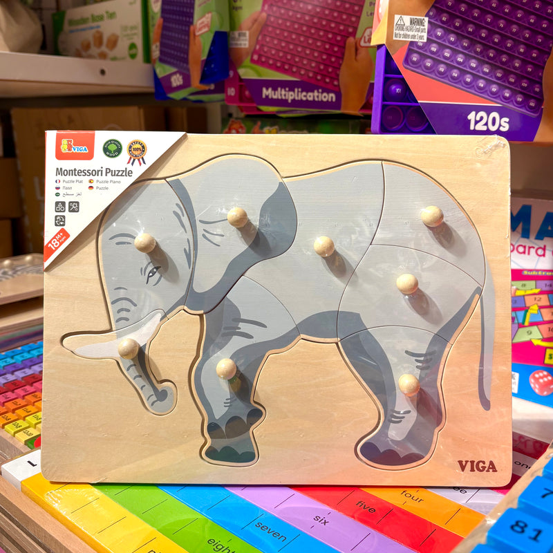 Viga Toys Montessori Wooden Elephant Knob Puzzle 8pcs Developmental Toys Baby Toys 18m+