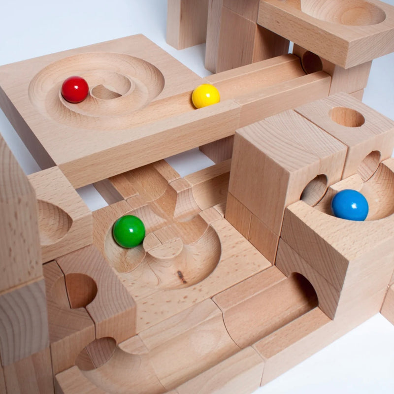 KADEN Marble Run S Mix in Box Early Science STEM Toys 44pcs Marble Run Game Wooden Building Blocks 3yrs+