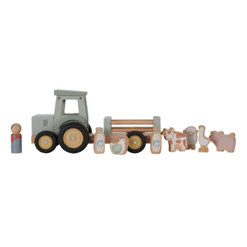 Little Farm Wooden Tractor With Trailer 10pcs by Little Dutch Toy Truck Wooden Toys Gift Idea for 18m+