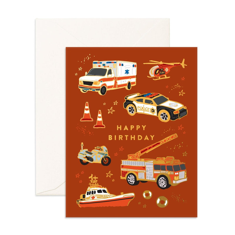 Happy Birthday Emergency Vehicles Card By Fox and Fallow