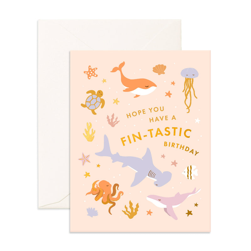 Hope you have a Fin-tastic Birthday Card Kids Birthday Card By Fox and Fallow
