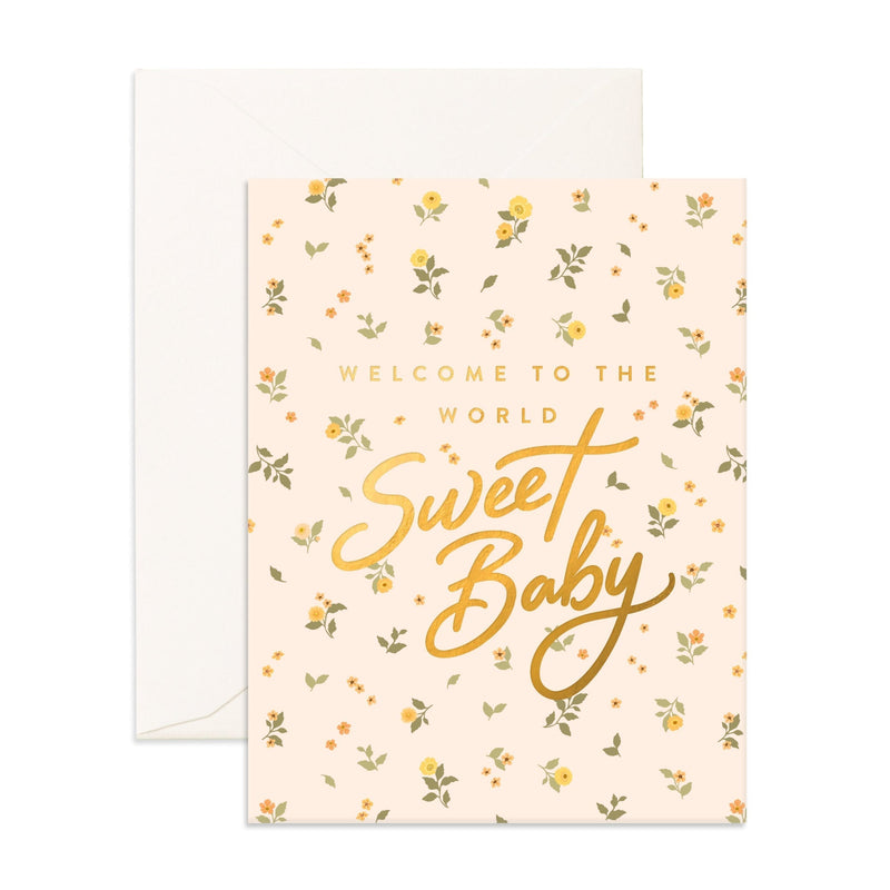 Welcome to the World Sweet Baby New Born Kids Birthday Card By Fox and Fallow