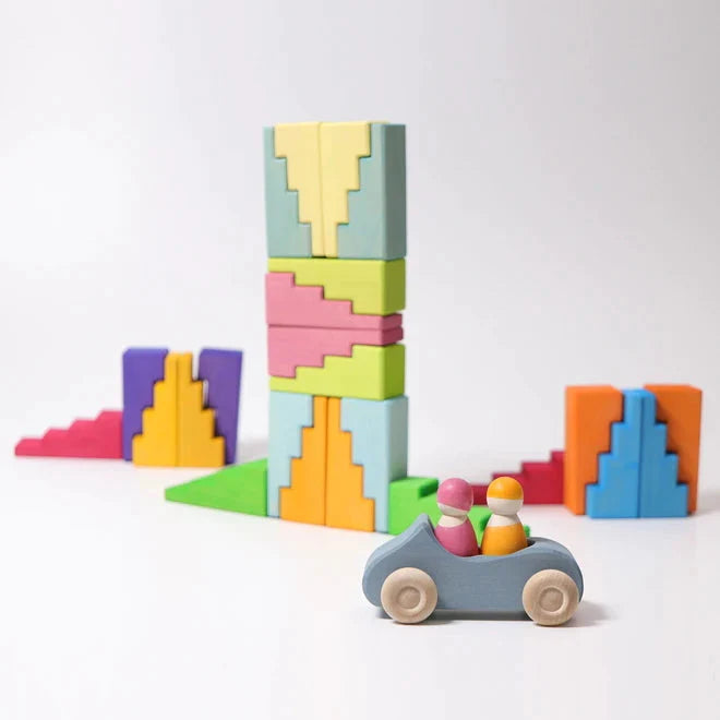 Grimm's Stepped Roofs Rainbow Wooden Toys 12m+