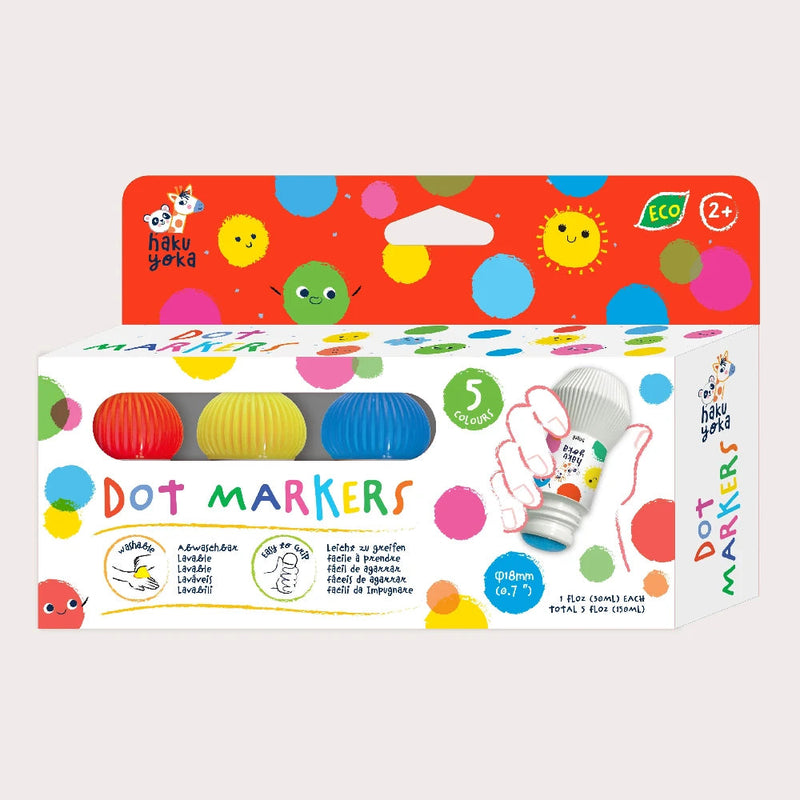 Haku Yoka Dot Markers Set of 5 Stationary Art and Craft for Kids 2yrs+
