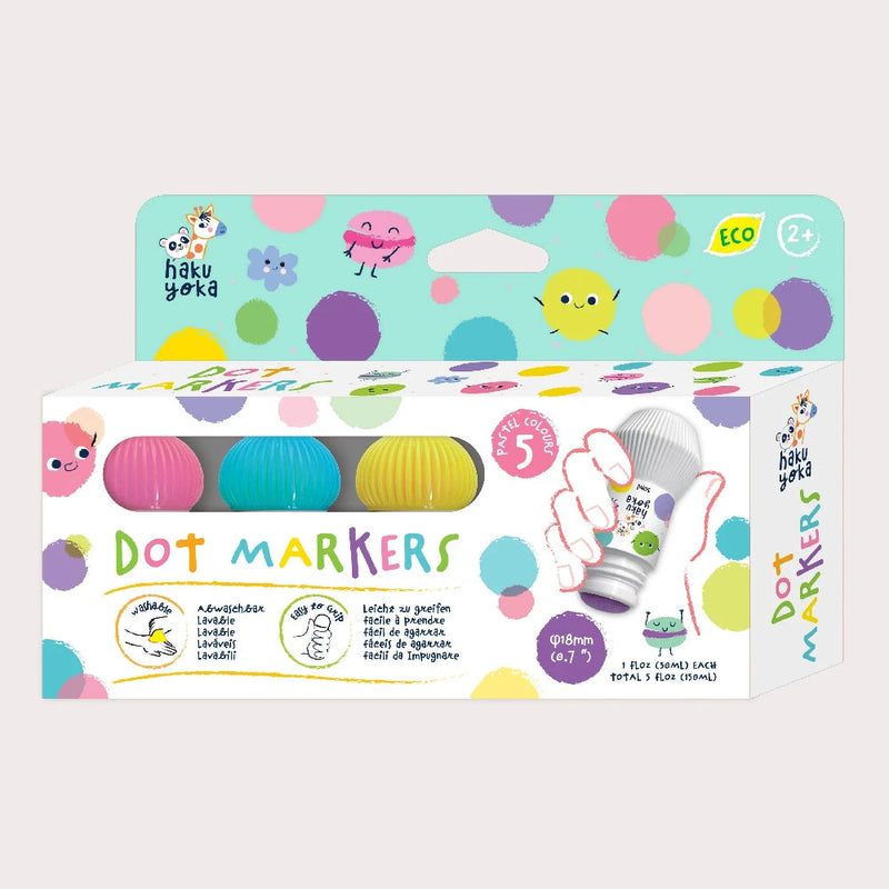 Haku Yoka Dot Markers Set of 5 Stationary Art and Craft for Kids 2yrs+
