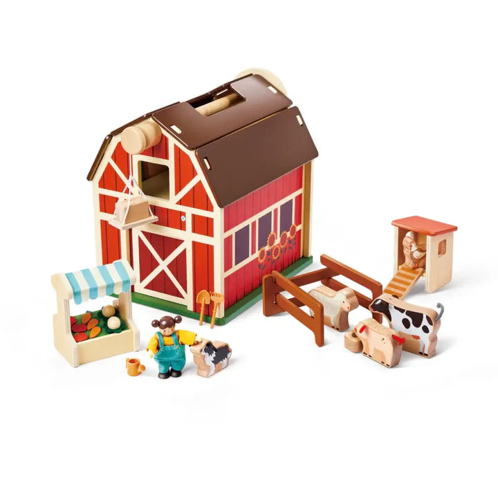 Hape Happy Farm Barn 33pcs Playset Wooden Farm Animals Pretend & Imaginative Play 3yrs+