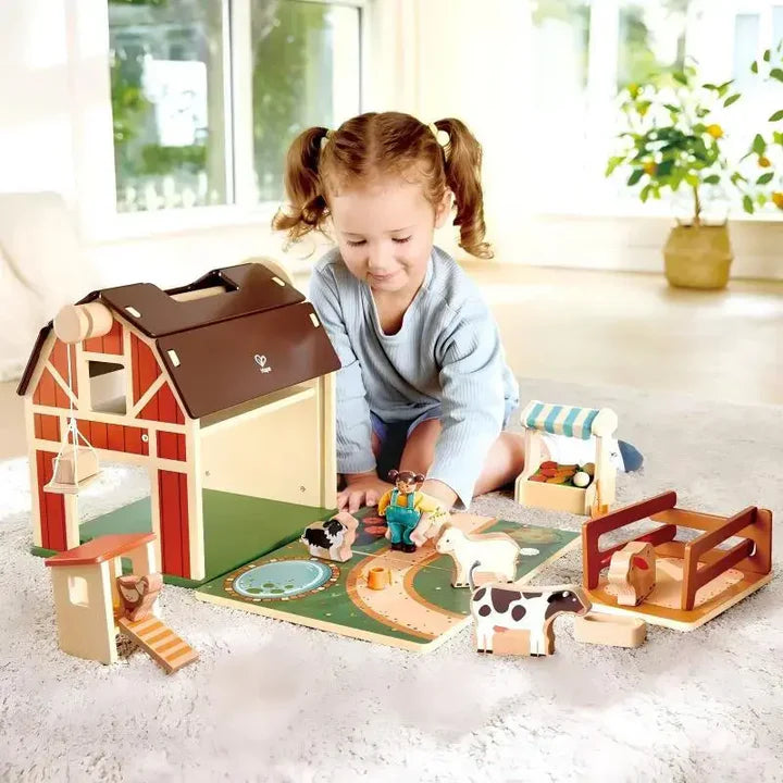 Hape Happy Farm Barn 33pcs Playset Wooden Farm Animals Pretend & Imaginative Play 3yrs+