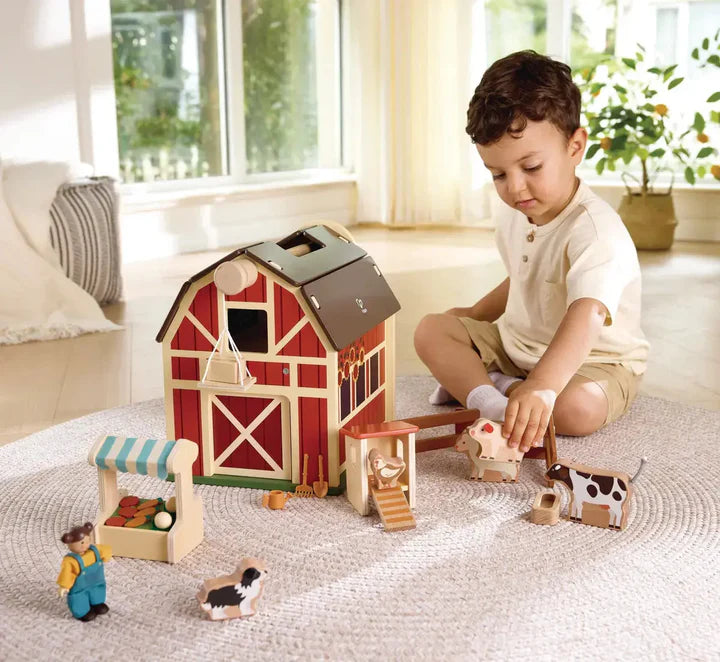 Hape Happy Farm Barn 33pcs Playset Wooden Farm Animals Pretend & Imaginative Play 3yrs+