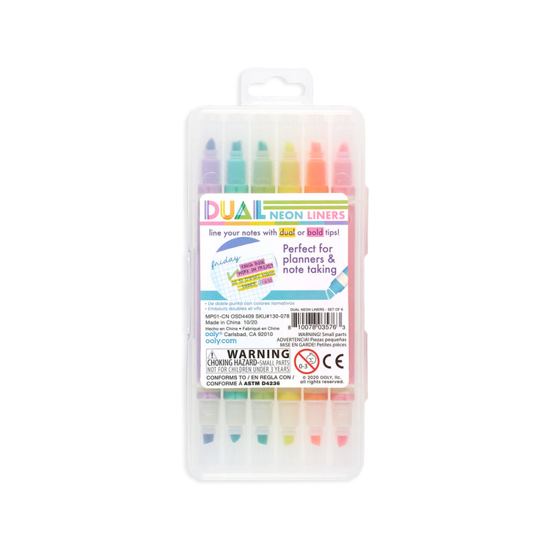 Ooly 6 Dual Neon Liners Double Ended Highlighters with dual-nibbed ends for planer and note taking Stationary Art and craft for kids Retired 6yrs+